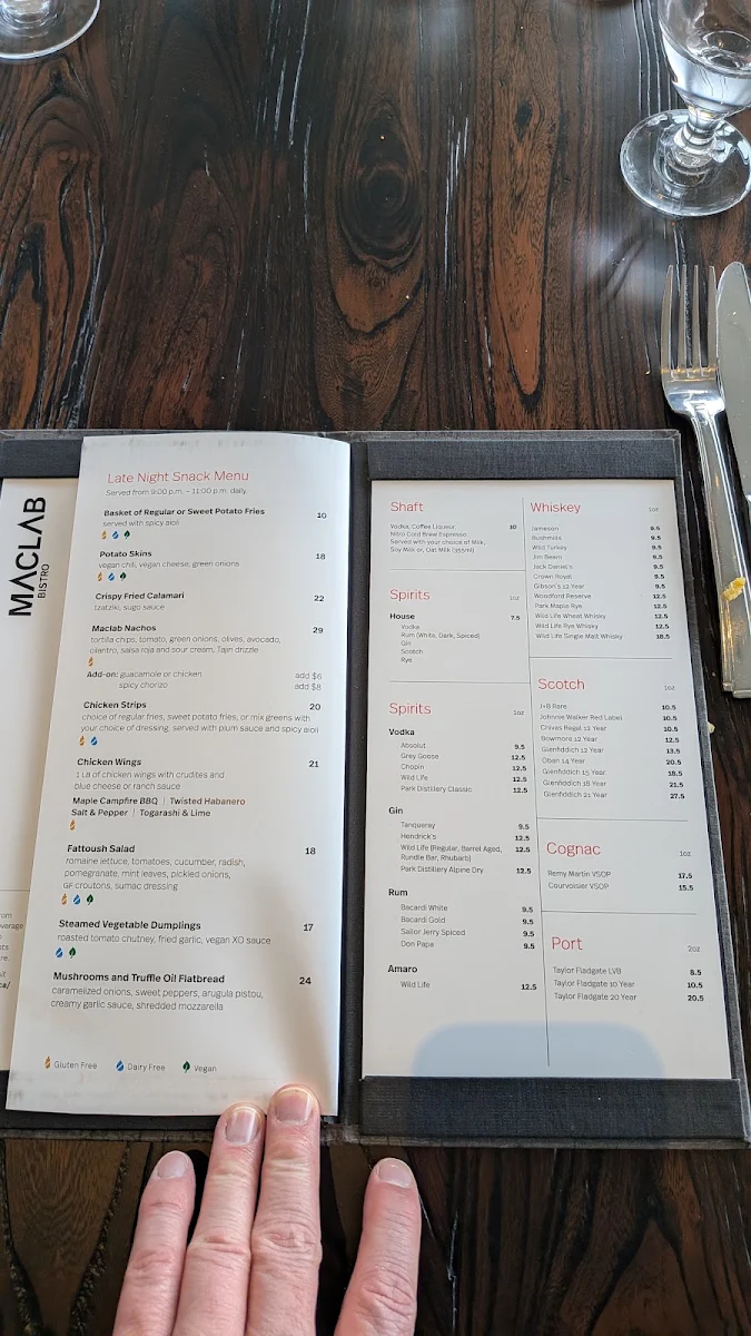 Menu, Maclab Bistro