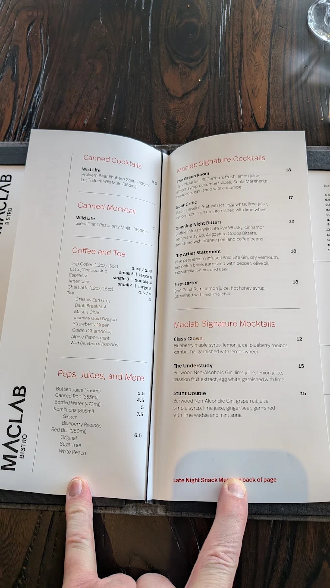 Menu, Maclab Bistro