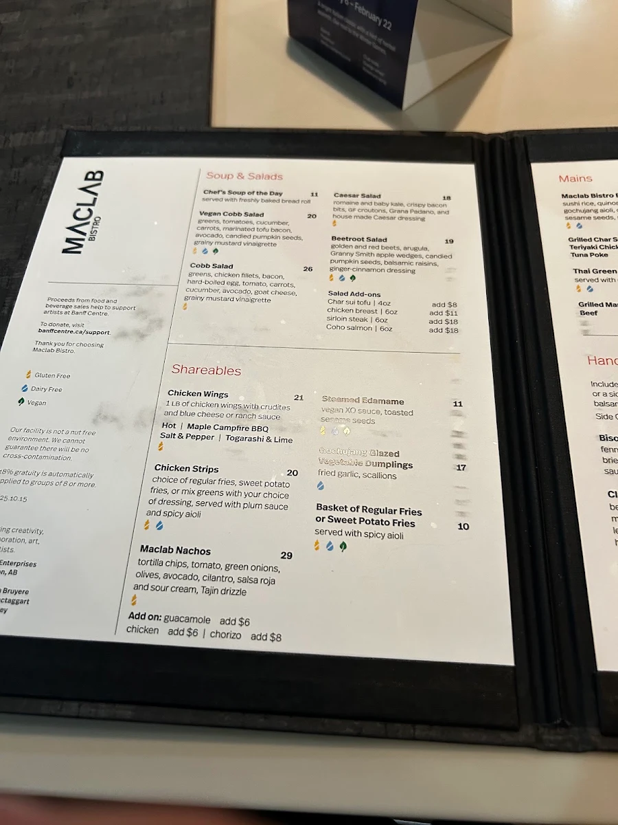 Menu, Maclab Bistro