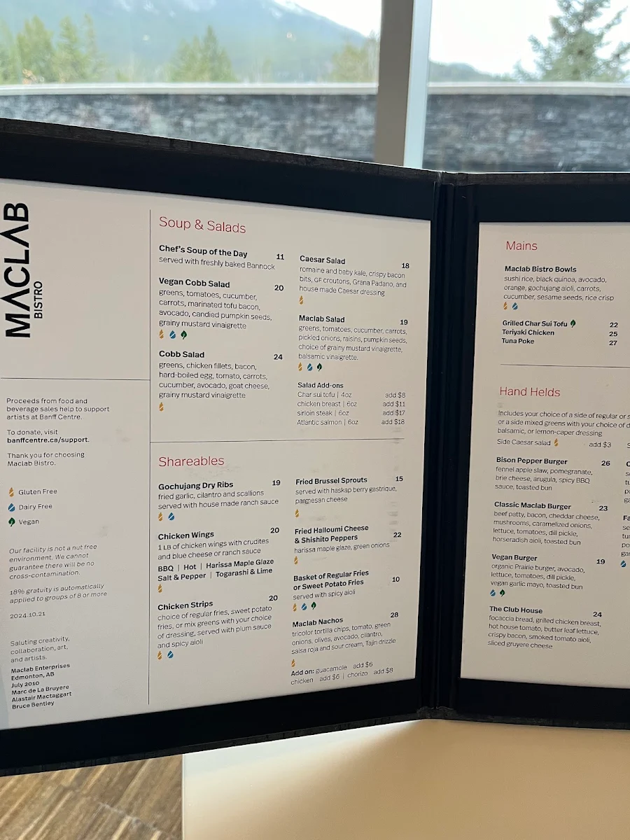 Menu, Maclab Bistro