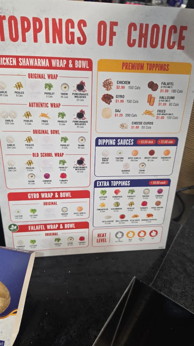 Menu, Tahini's Shawarma