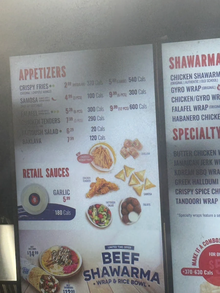 Menu, Tahini's Shawarma