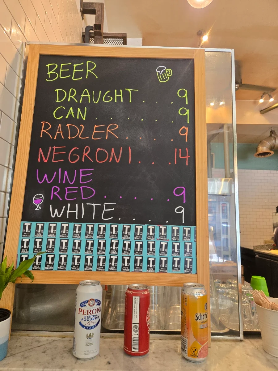 Menu, Salt & Tobacco Pizzeria