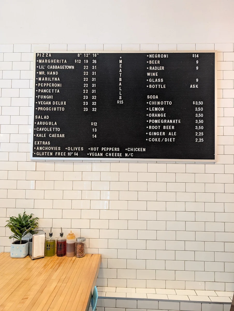 Menu, Salt & Tobacco Pizzeria