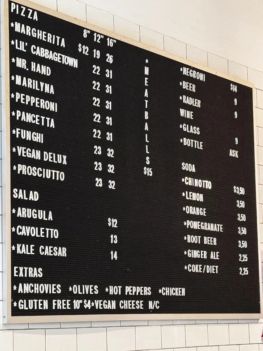 Menu, Salt & Tobacco Pizzeria