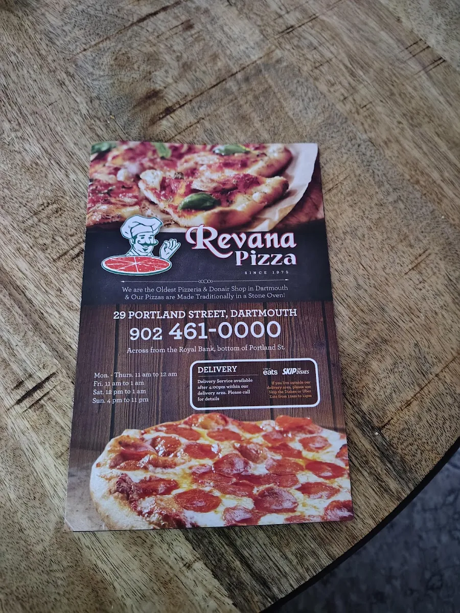 Menu, Revana Pizza Dartmouth