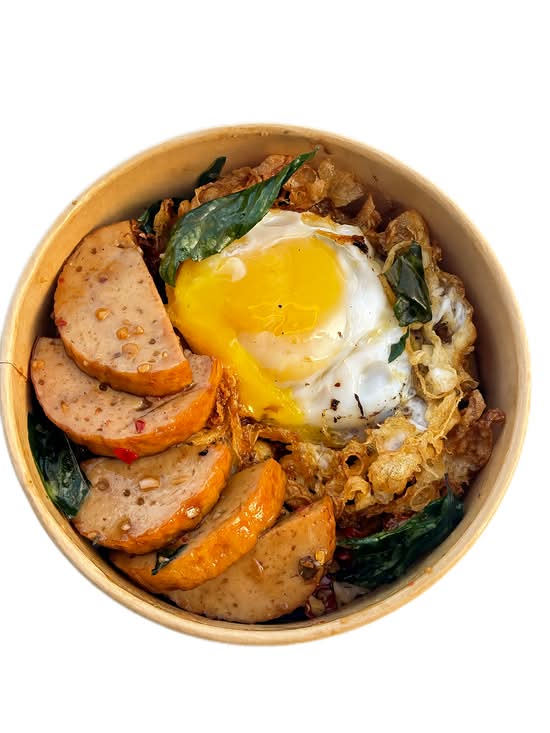 Chả lụa kaphrao with Fried Egg