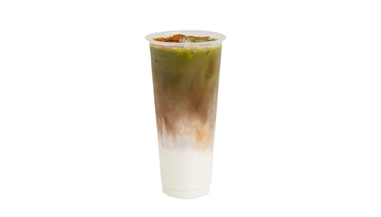 Cold Hojicha Latte w/ Matcha Shot (3PO)