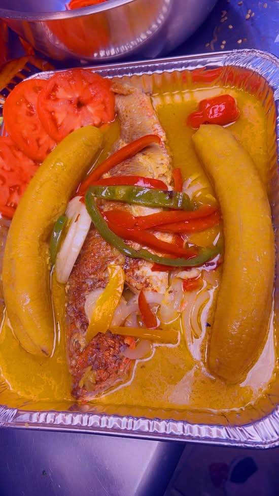 Stew fish with boil plaintain