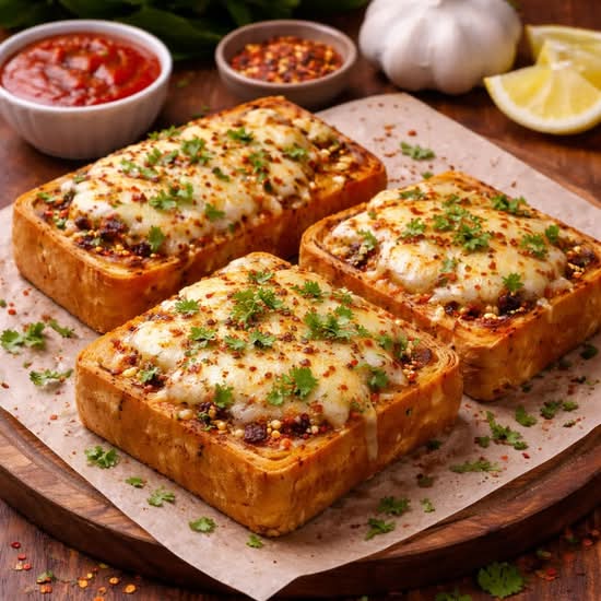 Cheesy Masala Garlic Bread. ( 3 Pcs )