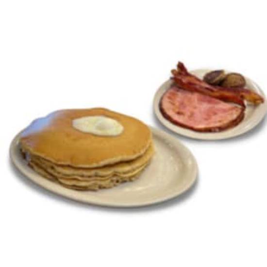 Short Stack (2). with Bacon, Ham or Sausage