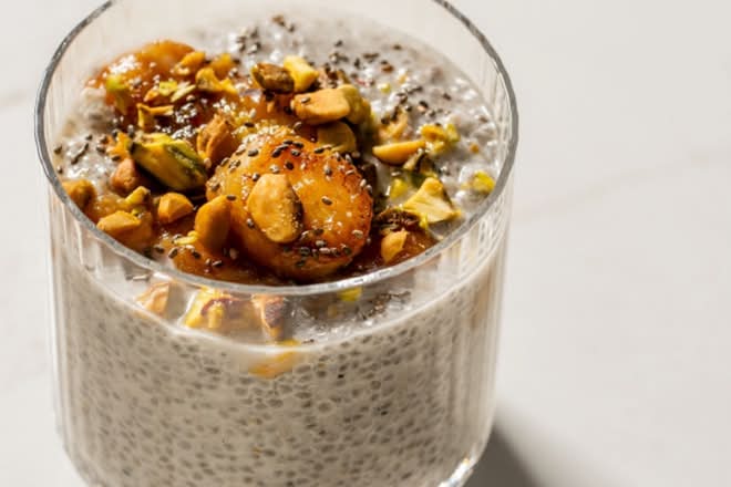 Bananas Foster Chia Seed Pudding, V GF